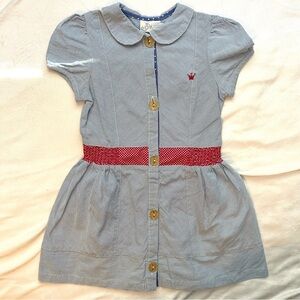 EPK Girls Striped Short Sleeve Cotton Collared Dress 6 Red White Blue Kid France